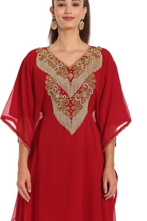 Hand Embroidery Kaftan in Red Georgette by Maxim Creation