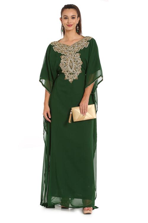 Embroidery Kaftan in Green by Maxim Creation