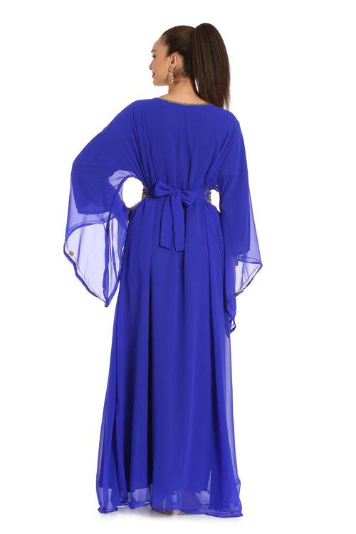 Royal Blue Maxi Gown Embroidered Arabian Kaftan Dress