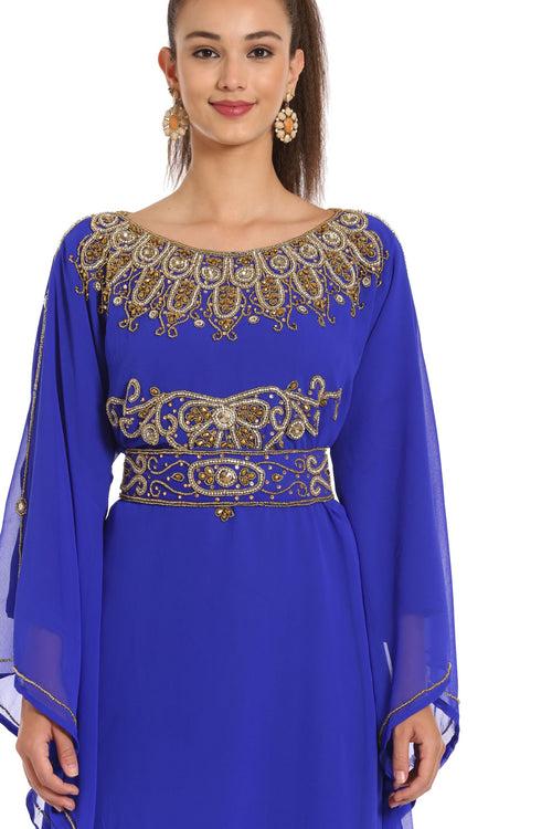 Royal Blue Maxi Gown Embroidered Arabian Kaftan Dress