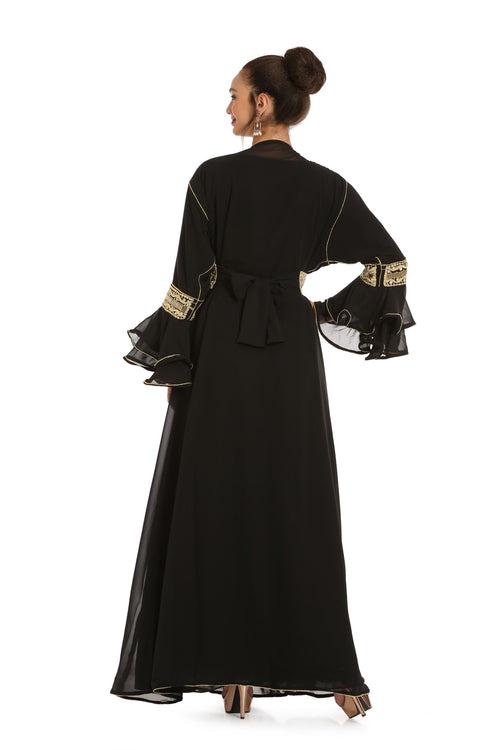 Black Abaya Kaftan Henna Party Dress with Long Bell Sleeve