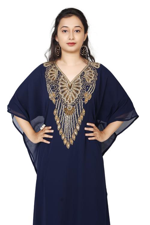 Embroidery Kaftan Handicraft Caftan In Navy Blue by Maxim Creation