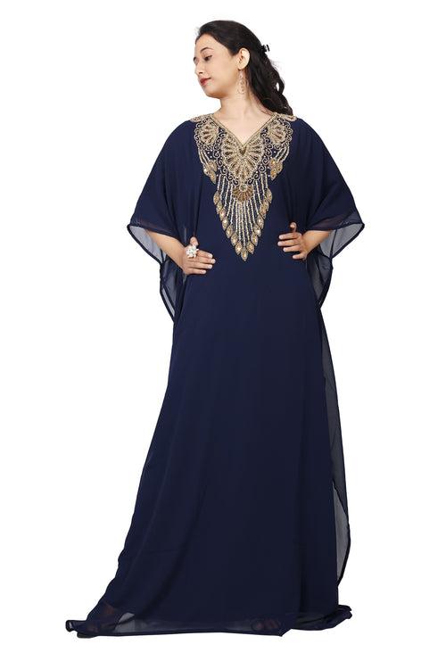 Embroidery Kaftan Handicraft Caftan In Navy Blue by Maxim Creation