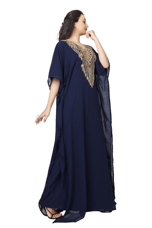 Embroidery Kaftan Handicraft Caftan In Navy Blue by Maxim Creation