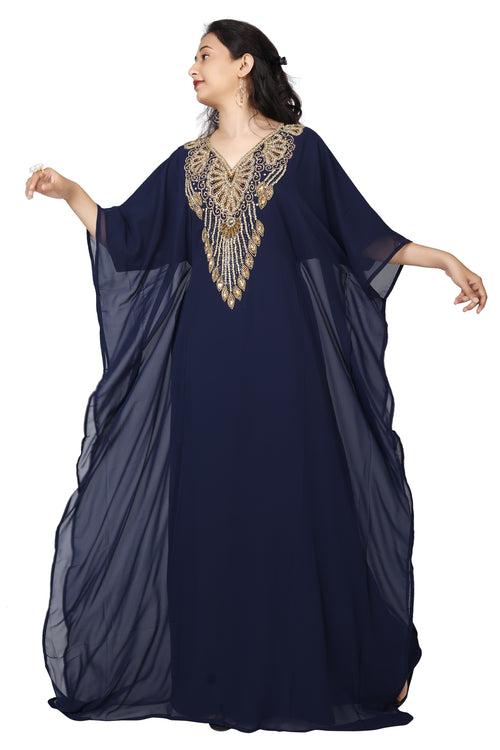 Embroidery Kaftan Handicraft Caftan In Navy Blue by Maxim Creation