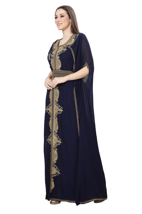 Navy Blue Karakou Algerian Caftan Mermaid Gown