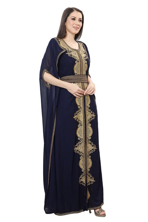 Navy Blue Karakou Algerian Caftan Mermaid Gown