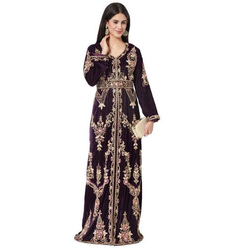 Handmade Wedding Gown Designer Kaftan Crystal Velvet Takchita