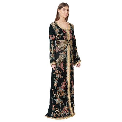 Designer Caftan Wedding Dress Handcrafted with Crystal In Velvet