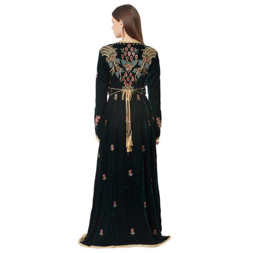 Designer Caftan Wedding Dress Handcrafted with Crystal In Velvet