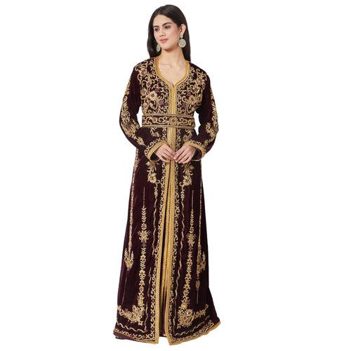 Takchita Caftan Wine Velvet Party Gown Evening Kaftan