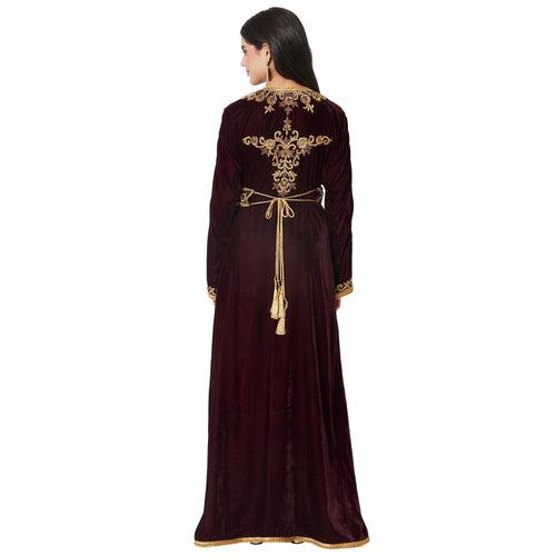 Takchita Caftan Wine Velvet Party Gown Evening Kaftan