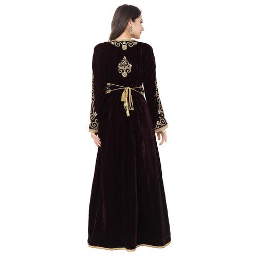 Crystal Studded Wedding Wear Dark Wine Velvet Gown