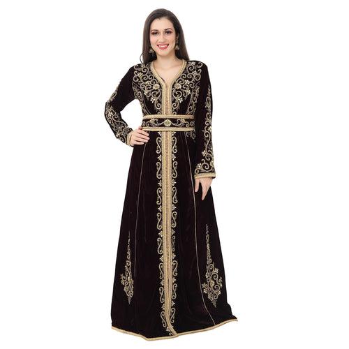 Crystal Studded Wedding Wear Dark Wine Velvet Gown