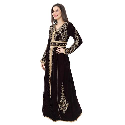 Crystal Studded Wedding Wear Dark Wine Velvet Gown