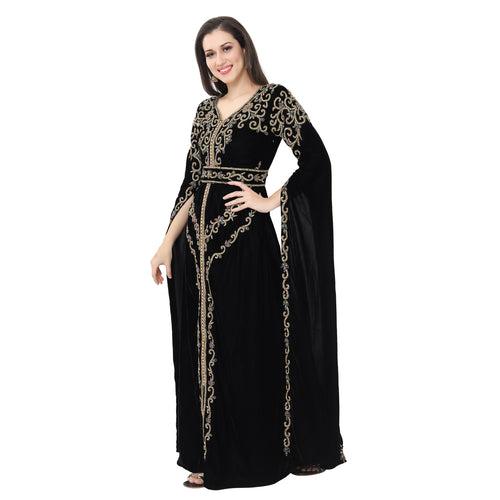 Long Sleeve Designer Bridal Wear Long Kaftan In Velvet Fabric