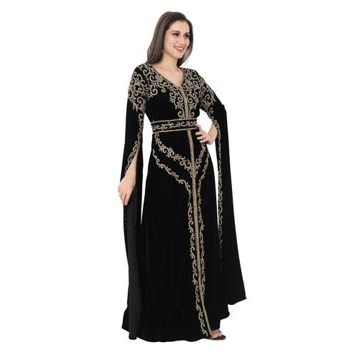 Long Sleeve Designer Bridal Wear Long Kaftan In Velvet Fabric