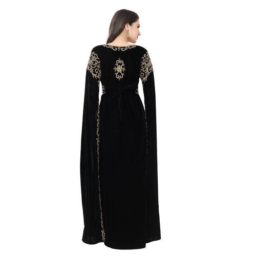 Long Sleeve Designer Bridal Wear Long Kaftan In Velvet Fabric