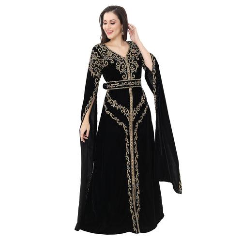 Long Sleeve Designer Bridal Wear Long Kaftan In Velvet Fabric