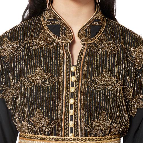 Embroidered Long Cardigan with Golden Hand Work Dress