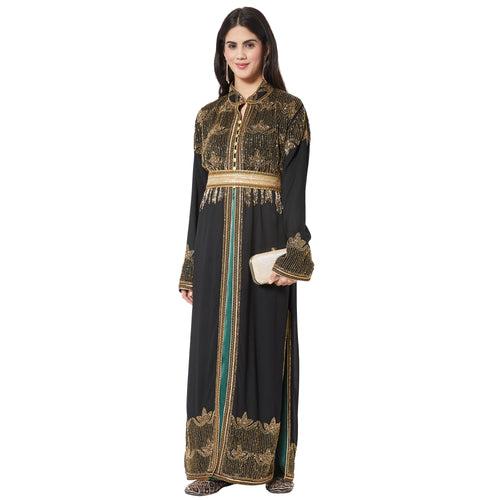 Embroidered Long Cardigan with Golden Hand Work Dress