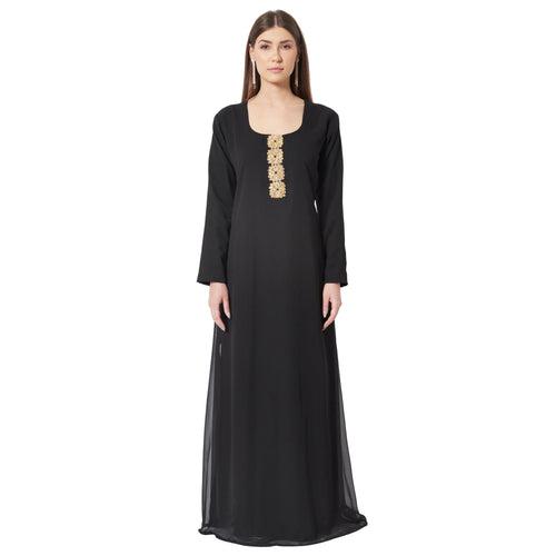 Black Wedding Gown Designer Maxi Dress with Threadwork Embroidery