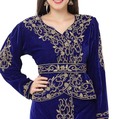 Algerian Traditional Sarwal & Top Embroidered Kaftan in Luxury Velvet