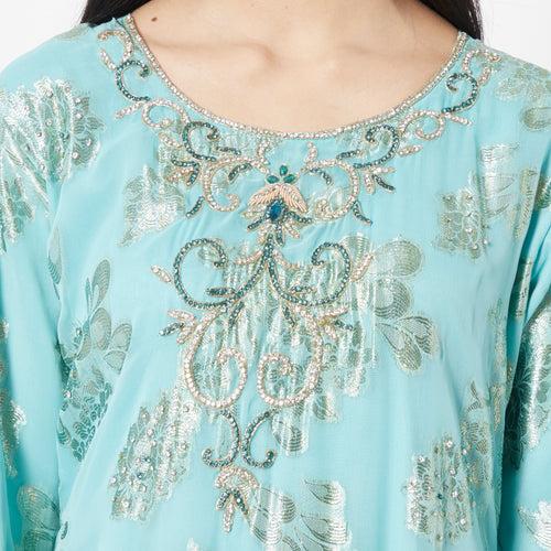 Moroccan Caftan Crystal Hand Work on Embossed Brasso Fabric