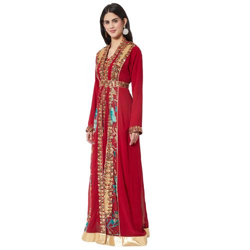 Jellabiya Maxi Dress With Traditional Golden Embroidery Dress