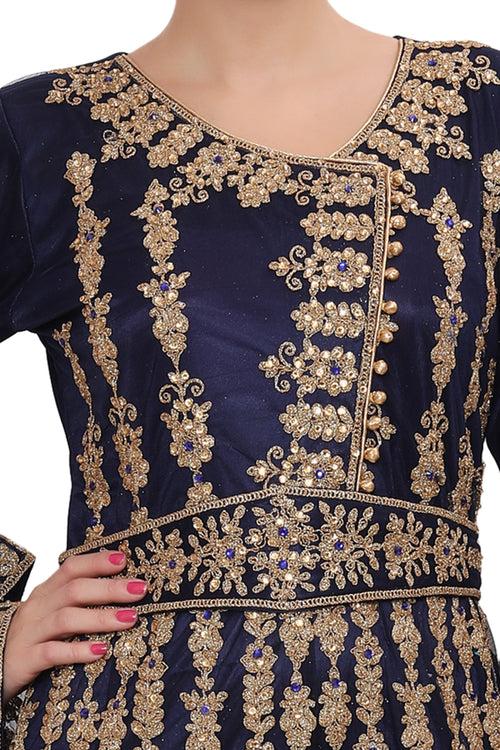 Moroccan Takchita Thobe Partywear Navy Blue Kaftan