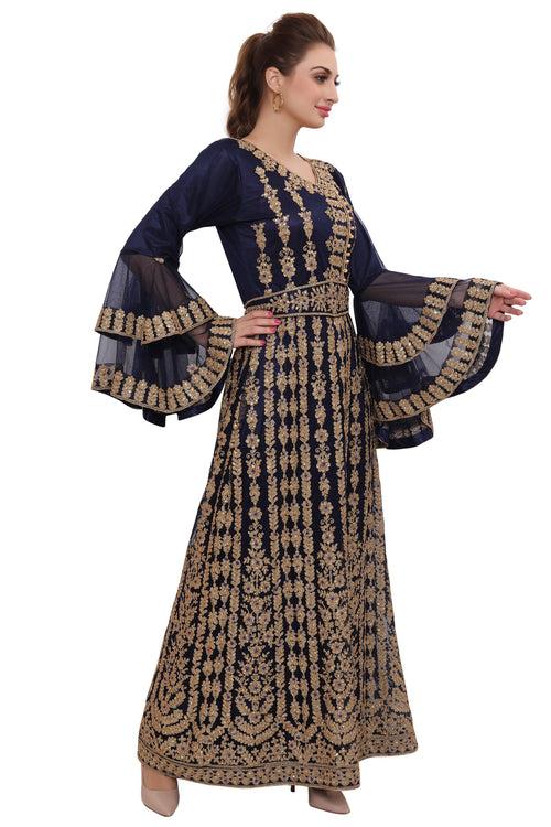 Moroccan Takchita Thobe Partywear Navy Blue Kaftan