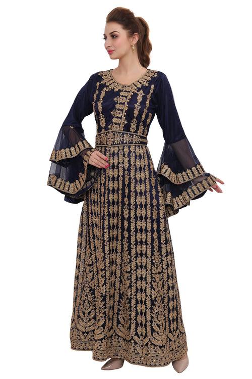 Moroccan Takchita Thobe Partywear Navy Blue Kaftan