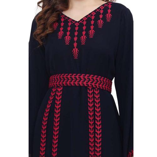 Modest Kaftan Thread Embroidered Maxi Dress