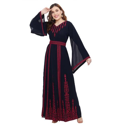 Modest Kaftan Thread Embroidered Maxi Dress