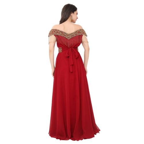 Red Prom Gown Bridesmaid Dress with Golden Tassels