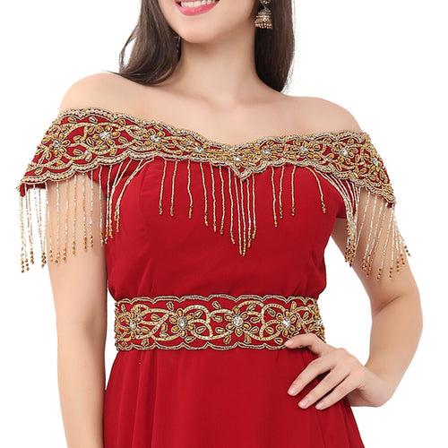 Red Prom Gown Bridesmaid Dress with Golden Tassels