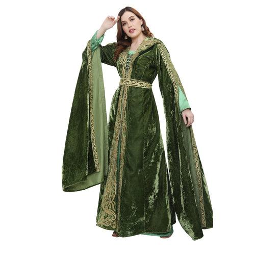 Designer Kaftan Bridal Gown in Henna Green Velvet