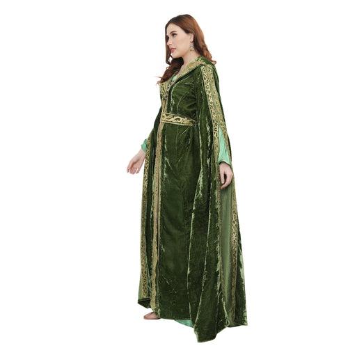 Designer Kaftan Bridal Gown in Henna Green Velvet