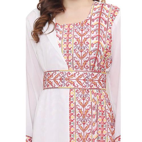 Palestine Dress Pink Cross Stitch Threadwork Kaftan