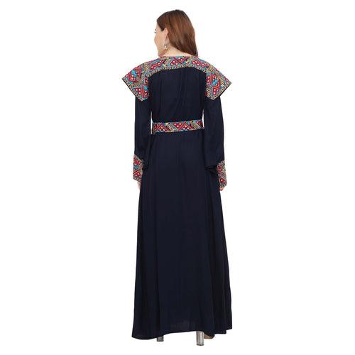 Traditional Kaftan in Multicolor Embroidery with Cap Sleeve