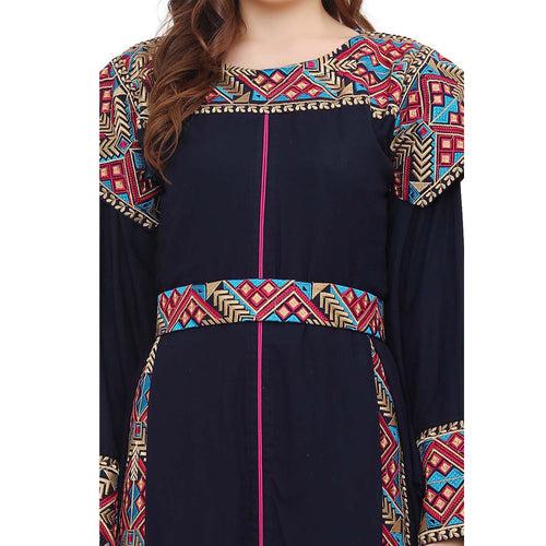 Traditional Kaftan in Multicolor Embroidery with Cap Sleeve