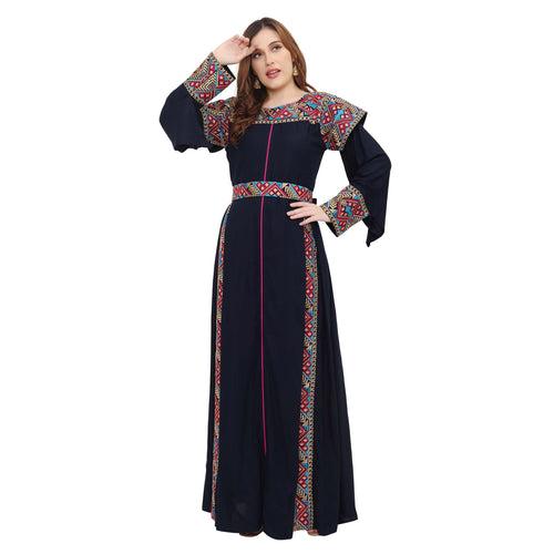 Traditional Kaftan in Multicolor Embroidery with Cap Sleeve