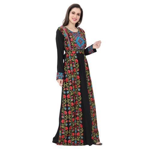 Traditional Kaftan Gown in Multicolor Embroidery