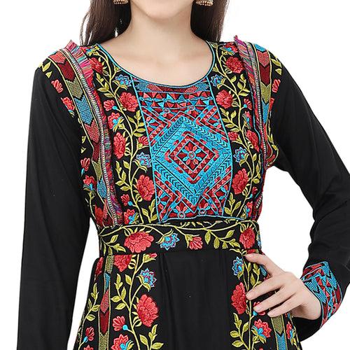 Traditional Kaftan Gown in Multicolor Embroidery