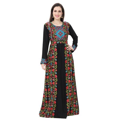 Traditional Kaftan Gown in Multicolor Embroidery