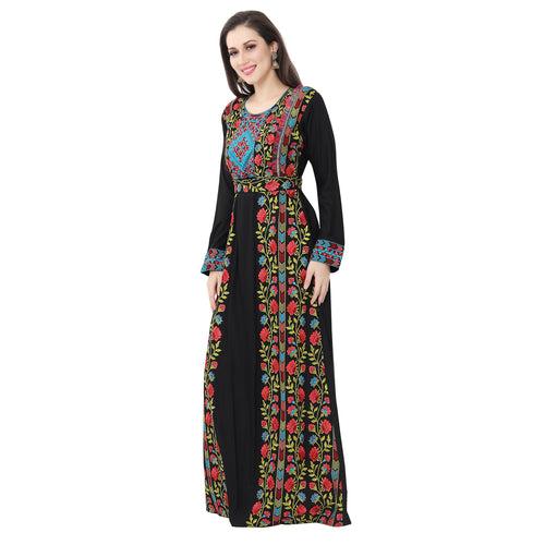 Traditional Kaftan Gown in Multicolor Embroidery