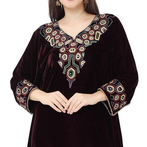 Designer Velvet Kaftan Handwork Party Gown