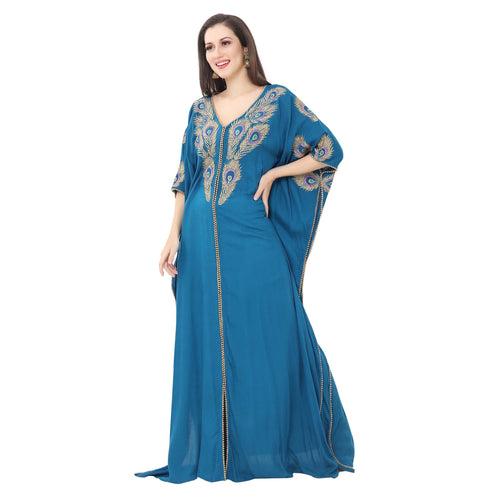 Kaftan Maxi with Colorful Peacock Embroidery