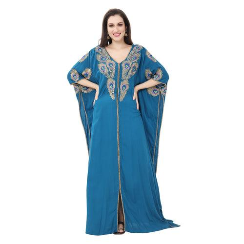 Kaftan Maxi with Colorful Peacock Embroidery