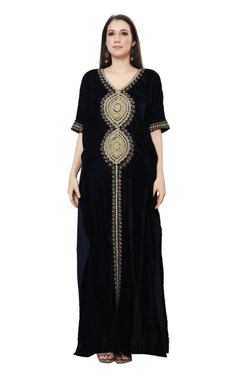 Designer Velvet Kaftan Karakou Embroidery Threadwork Gown